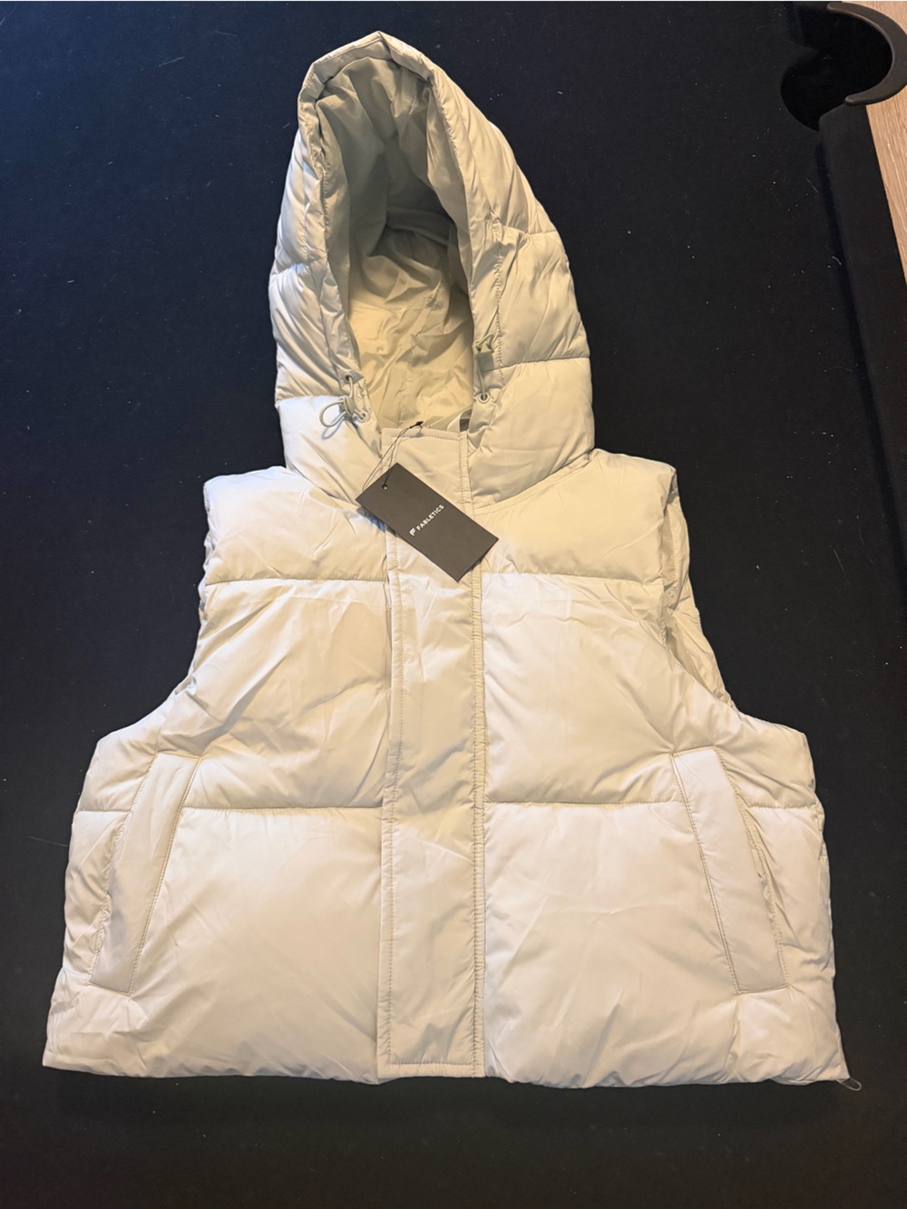 Fabletics Men's Hooded Puffer Vest in Light Beige